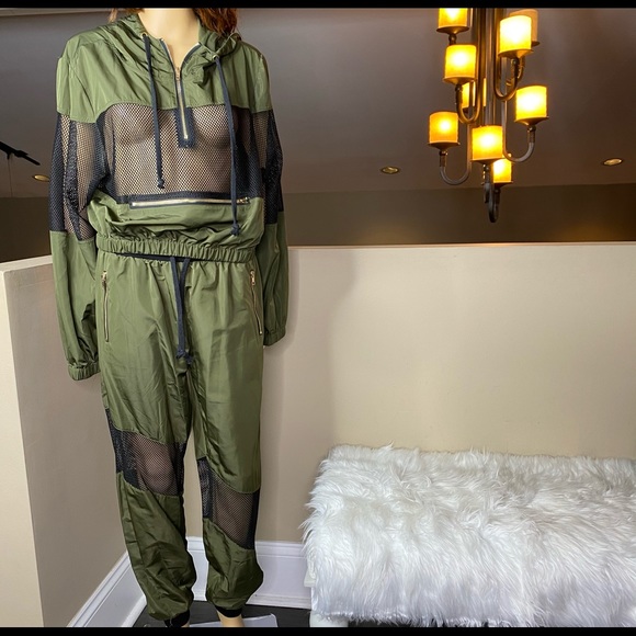 Camouflage Khaki Green Mesh Jogger Set - Picture 4 of 16